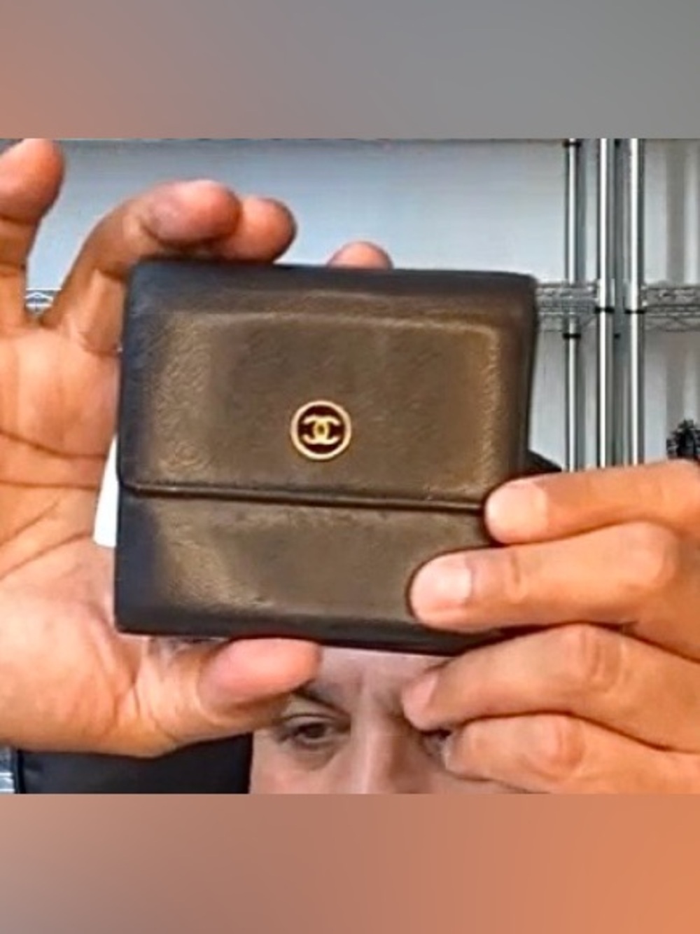 CHANEL with COA Black Leather wallet with Gold Emblem